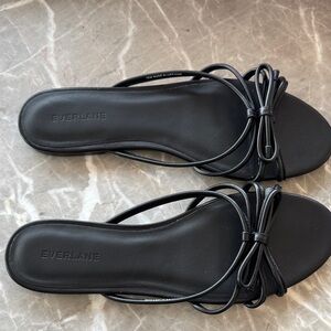 Everlane Black Leather Bow Slide Sandals